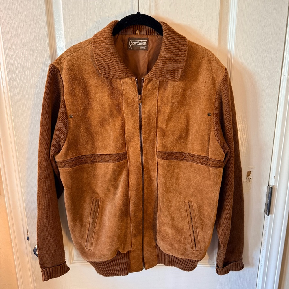 Vintage Sears Tan Suede Men's Bomber‎ Sweater Jacket